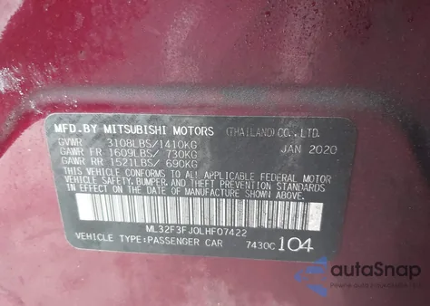 2020 Mitsubishi Mirage G4 Es from USA, damaged, VIN ML32F3FJ0LHF07422